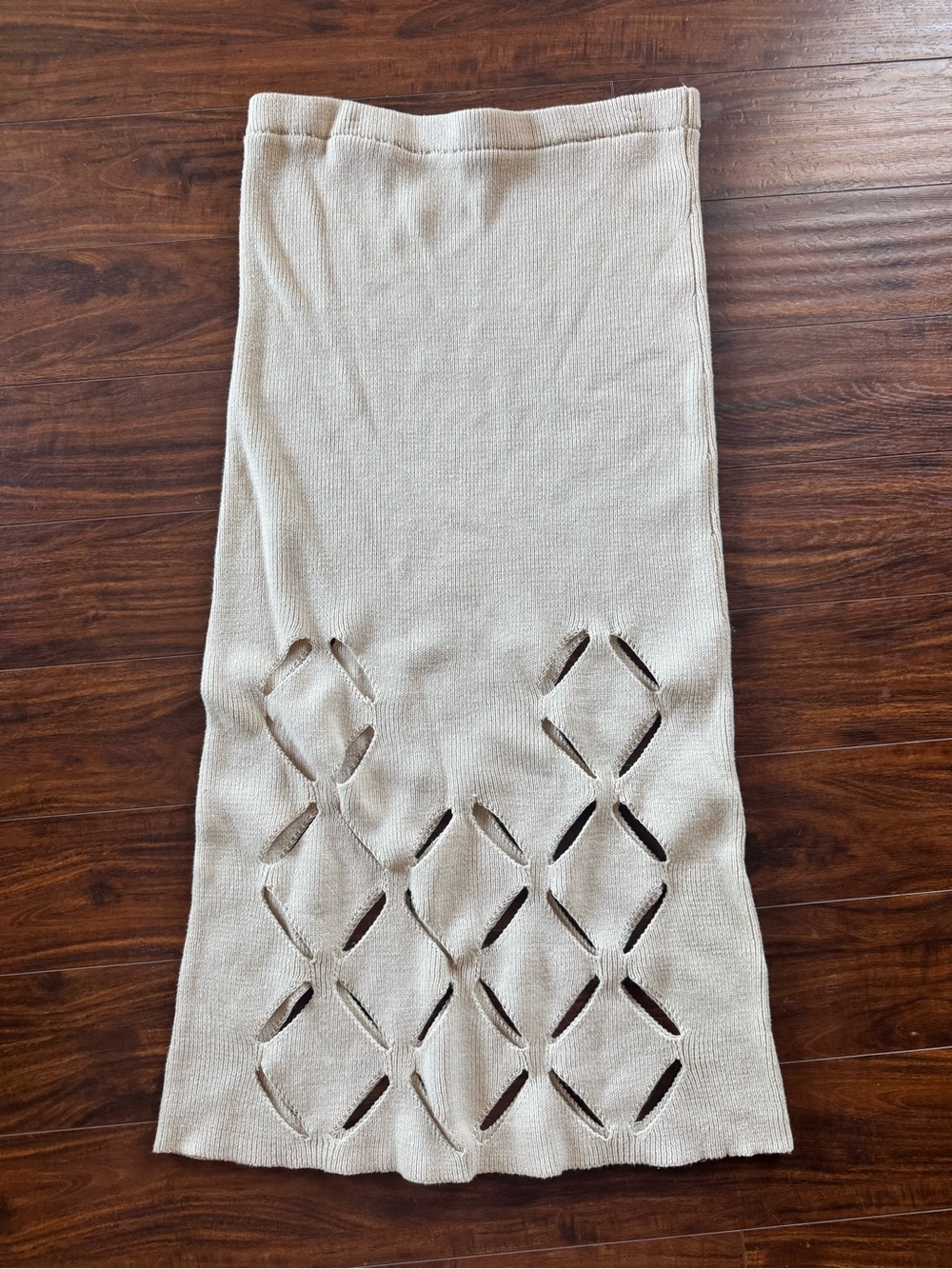 Sincerely Jules Beige Cutout Knit Midi Skirt